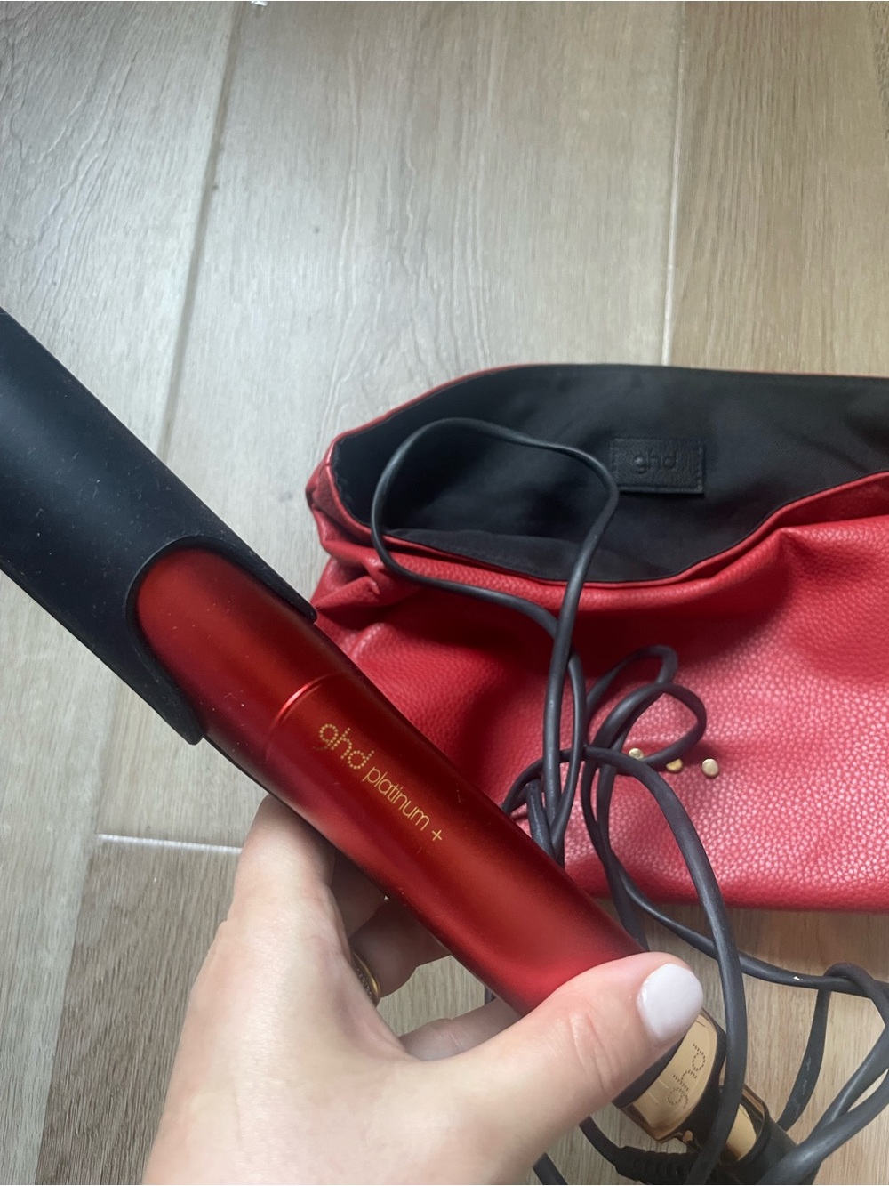 ghd Platinum+ Red Styling Iron with Red Travel Pouch